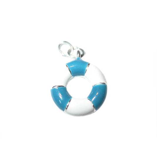 Float charm made of metal with white and blue