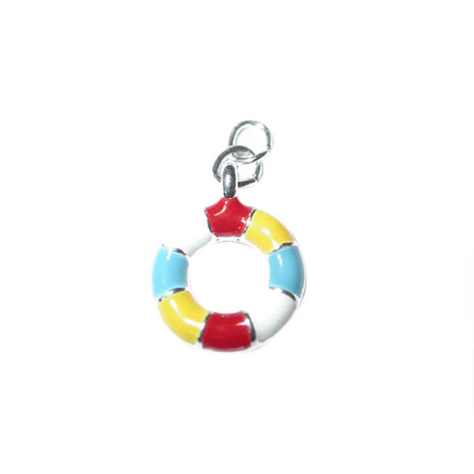 Float charm made of metal with yellow, white, red and blue