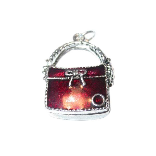 Bag charm made of metal with dark red