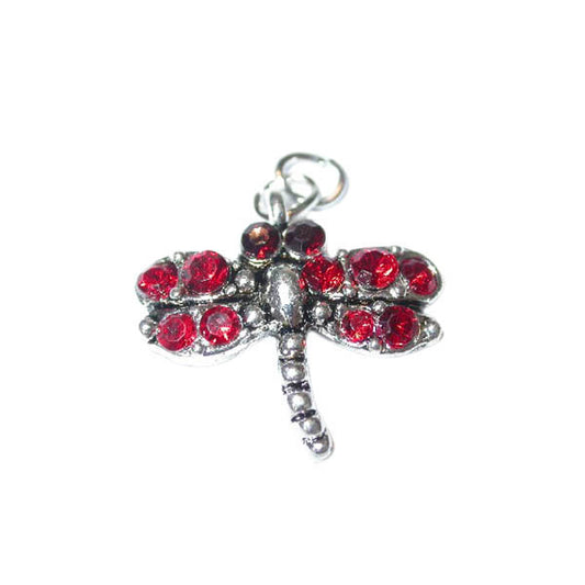 Butterfly Charm made of metal with red rhinestones