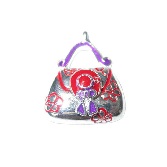 Bag Charm made of metal with red and purple