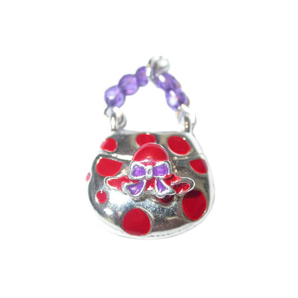 Bag Charm made of metal with red and purple