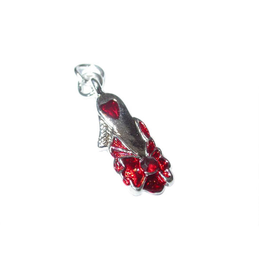 Shoe charm made of metal with red