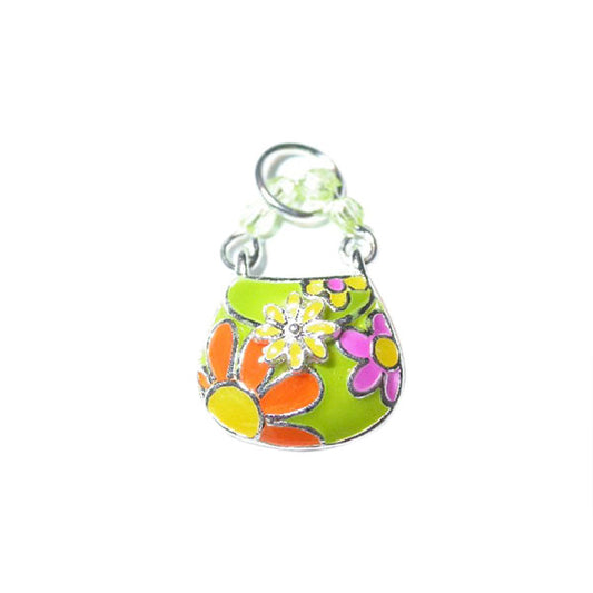 Bag Charm made of metal with green and yellow and orange