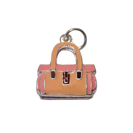 Bag charm made of metal with pink and light yellow