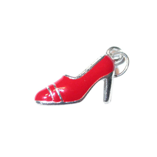 Shoe charm made of metal with red in Pump form