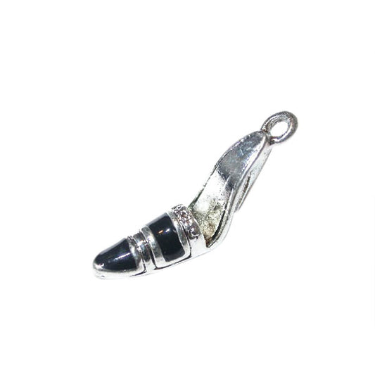 Shoe Charm made of metal with black, in pump form