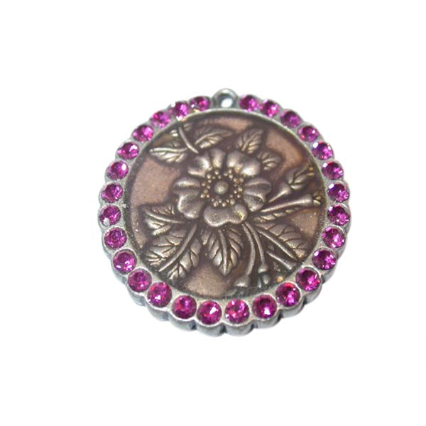 Metal pendant with pink rhinestones