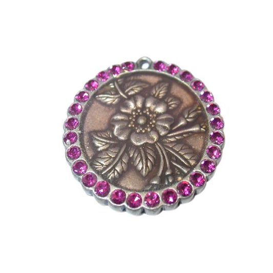 Metal pendant with pink rhinestones