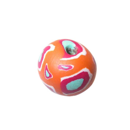 Orange with red, blue and white, fimo bead