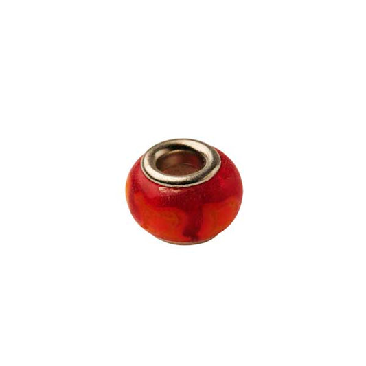Glass bead with red and orange stripes