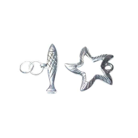 Silver colored Loop & bar clasp Fish and Starfish