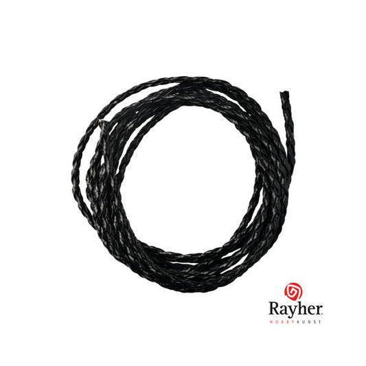 Zwarte gevlochten band van kunstleer, 3 mm