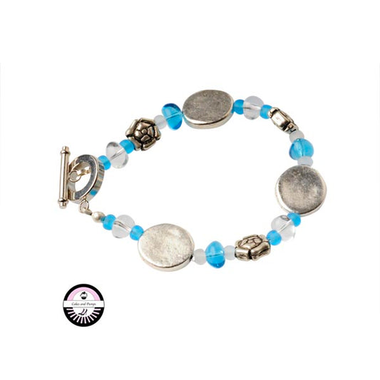 Bracelet made with frosted white and frosted blue beads