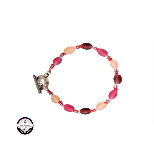 Bracelet made with light and dark pink glass beads