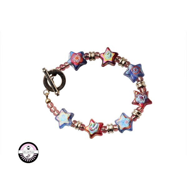 Bracelet with red and blue glass beads