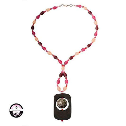 Necklace made with light and dark pink glass beads