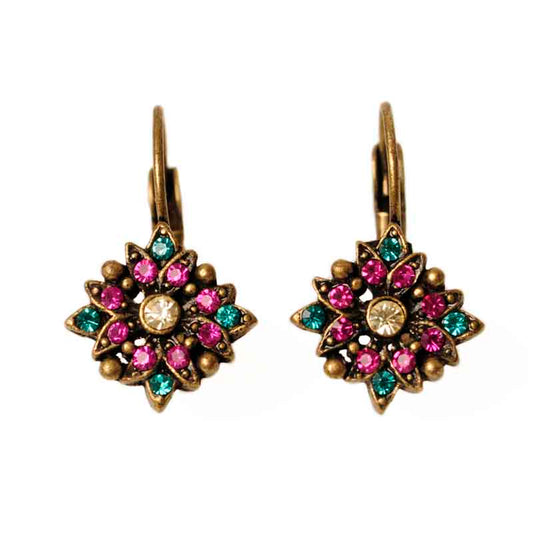 Star-shaped Earrings with pink and green stones