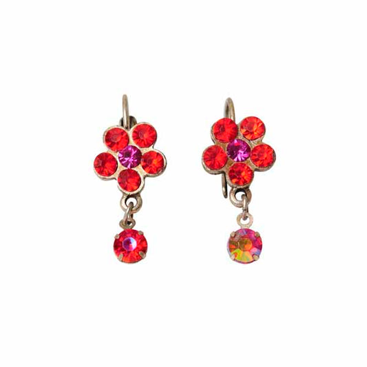 Earrings with red stones in flower form