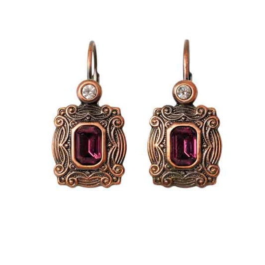 Copper colored Earrings with purple bead