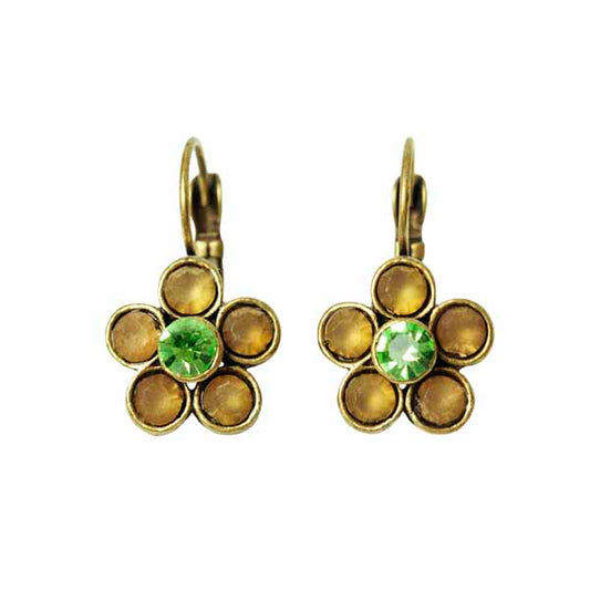 Flower-shaped Earrings with green rhinestones