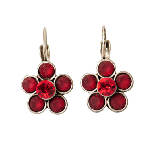 Flower-shaped Earrings with red rhinestones