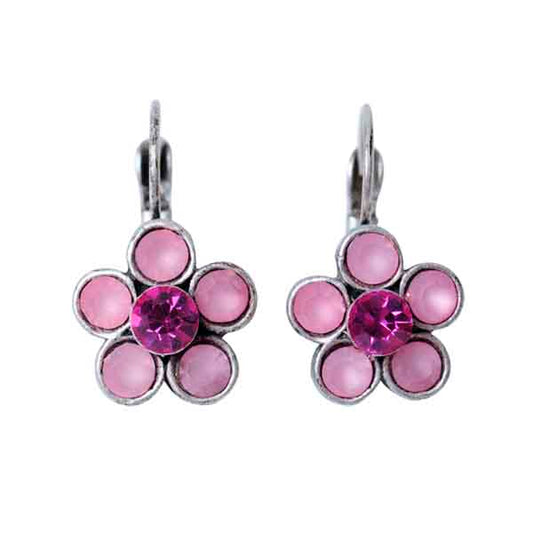 Flower-shaped Earrings with pink rhinestones