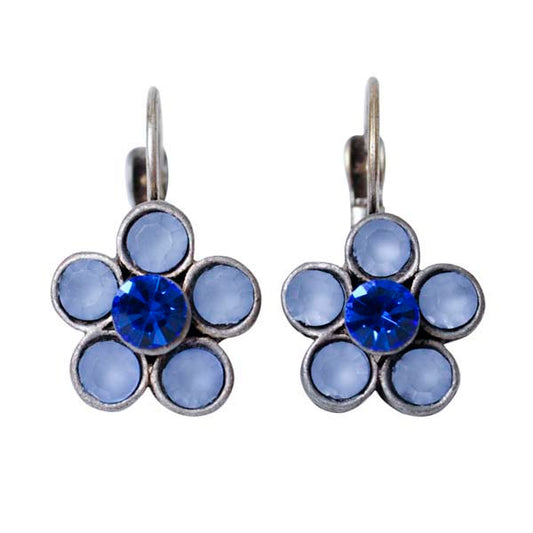 Flower-shaped Earrings with blue rhinestones