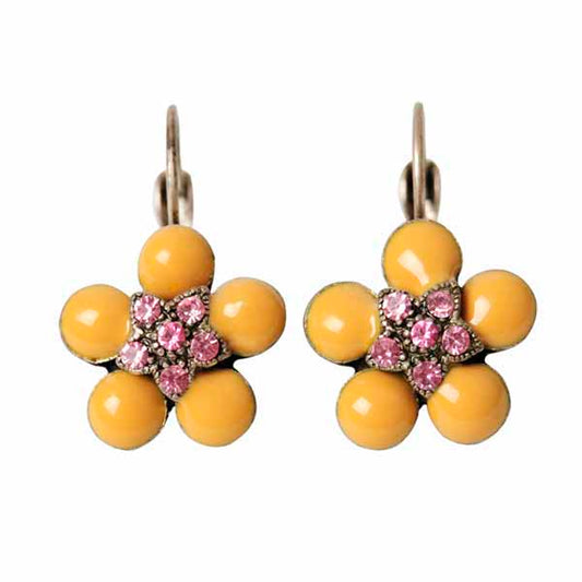 Earrings with yellow and pink stones, in flower form